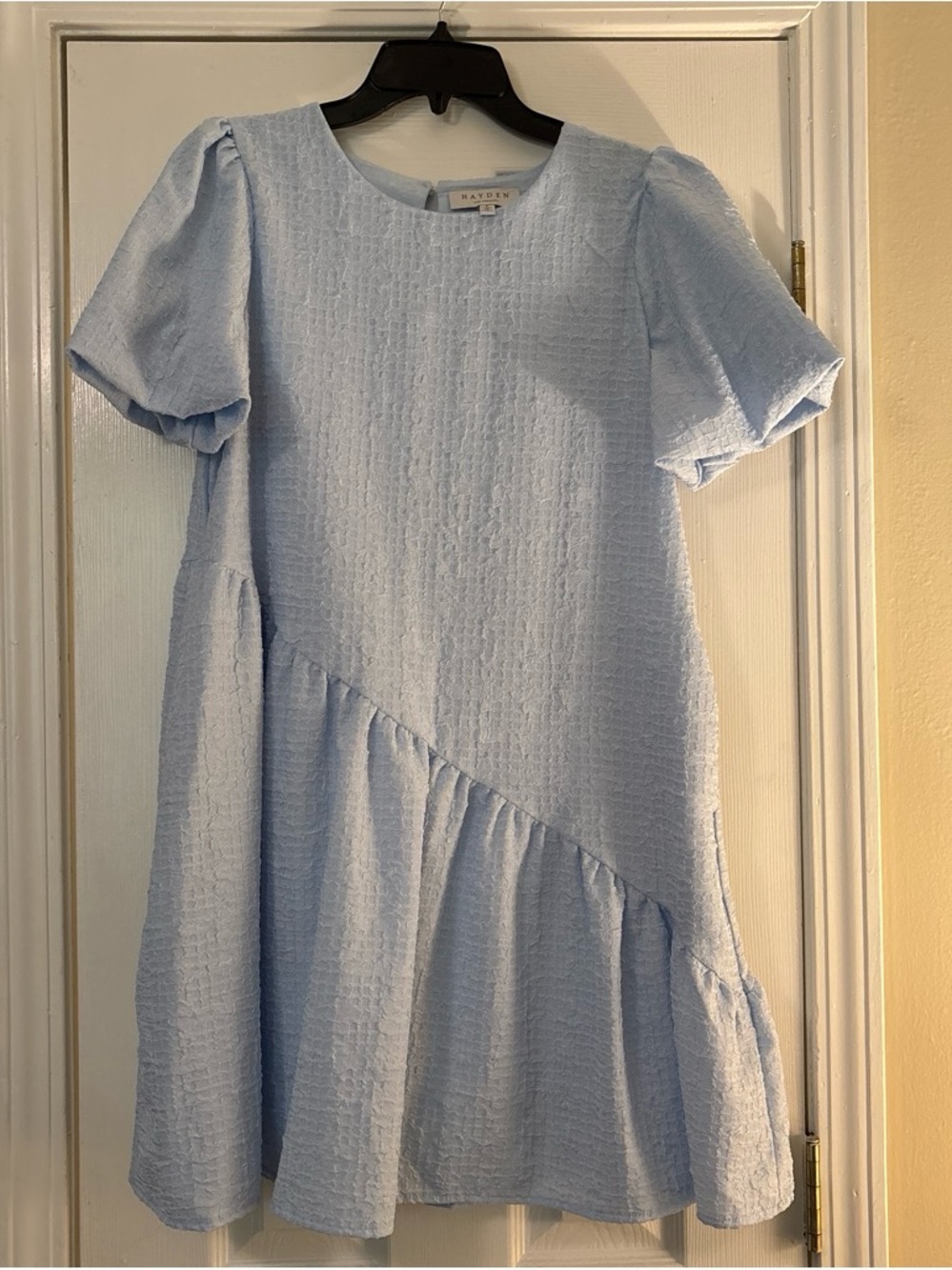 Hayden Light Blue Textured Flutter Sleeve Dress